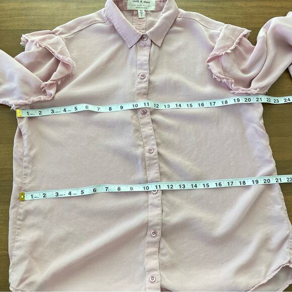 Anthropologie | Women’s Cloth & Stone Ruffled Shoulder Button Front Shirt Top L - Picture 8 of 9
